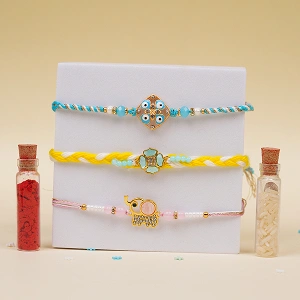 Colorful Beaded Rakhi Combo of 3 with Roli Chawal