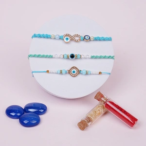 Designer Blue Evil Eye Rakhi Set of 3