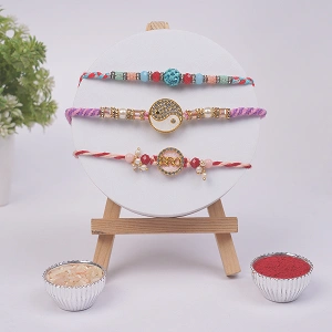 Designer Rakhi Set of 3 with Roli Chawal
