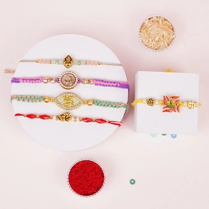 Festive Rakhi Combo Pack of 5 with Roli Chawal-Set of 5 Rakhis