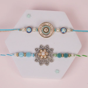 Evil Eye Floral Rakhi Set with Roli Chawal