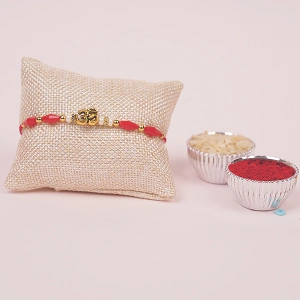 Om Red Pearl Beads Rakhi