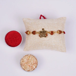 Mahakal Rudraksha Rakhi with Golden Beads and Roli Chawal