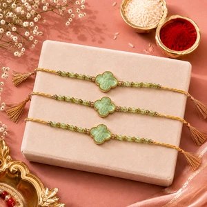 Charming Sage Green Clover Rakhi Set of 3