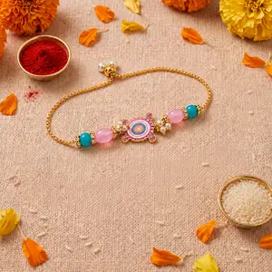 Elegant Rose-coloured Turtle Charm Bracelet Rakhi
