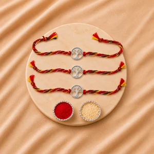 Eternal Tree of Life Silver Charm Rakhi - Set of 3