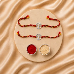 Eternal Tree of Life Silver Charm Rakhi - Set of 2