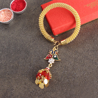Stone Studded Lumba Rakhi Bracelet - Golden Rakhi