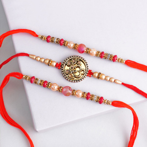 Eye-catchy golden Rakhi set of 3