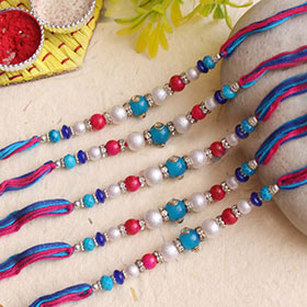 Gorgeous pearls stone Rakhi set of 5 - Blue Colour Rakhi