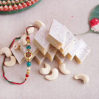 500gm Kaju katli with pearl Rakhi
