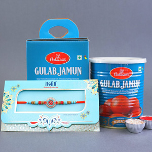 Auspicious Om Rakhi with Gulab Jamun - Rakhi with Gulab Jamun