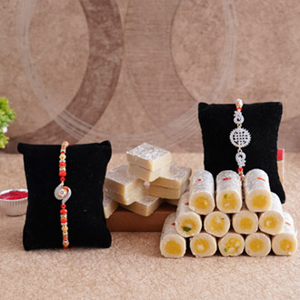 AD Rakhi Pair with Kaju Sweets: