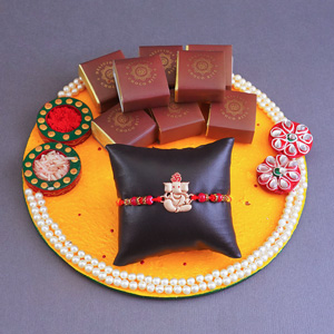 Traditional Rakhi Thali & Sweet Hamper - Rakhi With Puja Thali