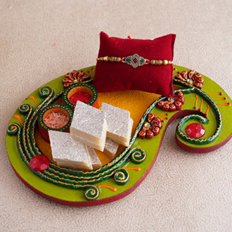 Delicious Rakhi Thali of Affection - Rakhi With Puja Thali