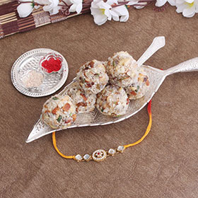 Sophisticated Kundan Rakhi N Dry Fruit Laddoo