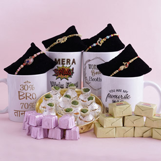 Set of 4 Golden Rakhis with Hearty Goodies
