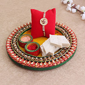 Divine Rakhi Thali - Rakhi With Puja Thali
