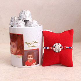 Silver Rakhi & Photo Mug Combo