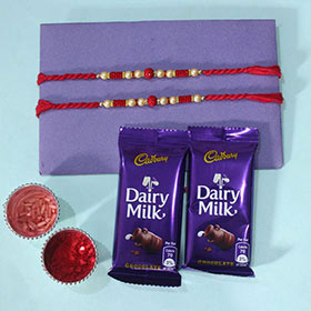 Set of 2 Pearl Rakhi with Chocolates