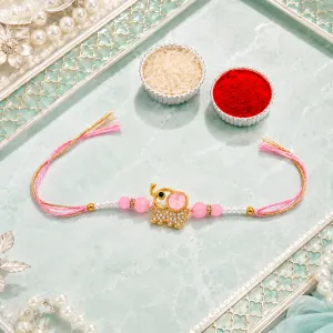 Pink Golden Beads Designer Rakhi for Brother