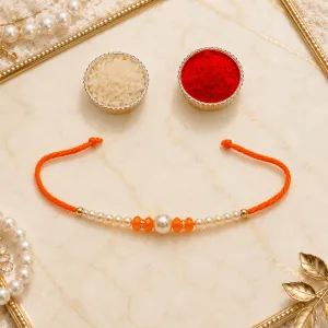 Orange Pearl Beads Rakhi for Brother