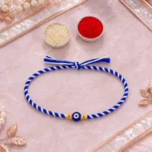 Dual Blue Evil Eye Rakhi with Roli Chawal