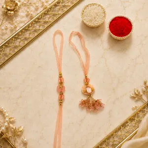 Elegant Peach Thread Bhaiya Bhabhi Lumba Rakhi Set