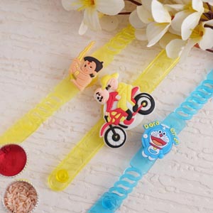 Three Cartoon Bracelet Rakhi Set For Kids