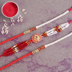 Designer Set of Three Rakhi - Pearl Rakhi