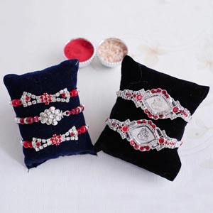 Designer Five Silver Rakhi Set - Premium Stone Rakhis