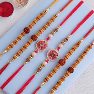 Set of 4 Rudraksha and Set of 2 Designer Rakhi