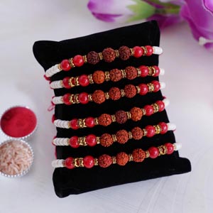 Set of 6 Pearl and Rudraksha Rakhi