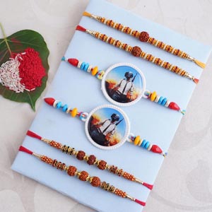 Four Rudraksha and Two Pubg Rakhi set