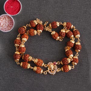 Rudraksha and Ganesha Bracelet Designer Rakhi - Bracelet Rakhi Online