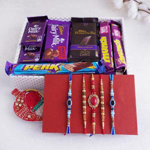 Rakhi Set of Five With Chocolate Tray