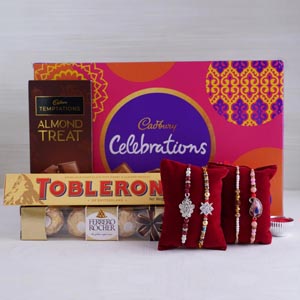 Rakhi Set of 4 with Chocolates Hamper