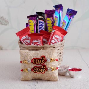 Bhai Rakhi Set of 2 and Chocolate Basket