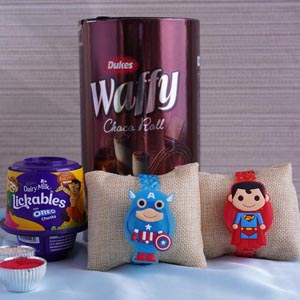 Two Superhero Kids Rakhi with Chocolates