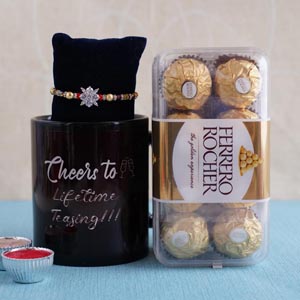 AD Stone Rakhi with Mug and Ferrero Rocher - Rakhi with Mug