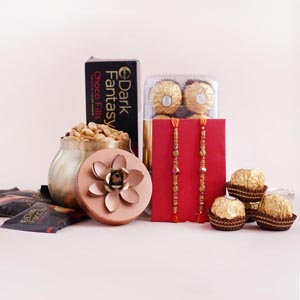 2 Stone Rakhi with Dryfruits and Chocolates