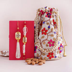 Designer Bhaiya Bhabhi Rakhi with Almond Potli