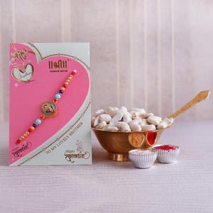 Designer Ganesha Rakhi with Cashew and Golden Bowl - Single Rakhi Combo