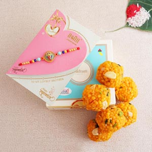 Golden Rakhi with Mewa Laddoo Sweets