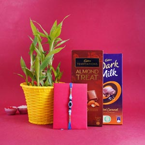 Evil Eye Rakhi with Lucky Bamboo and Chocolates Hamper
