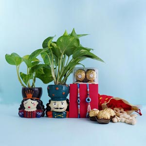 Couple Rakhi with Money Plants and Chocolates Combo