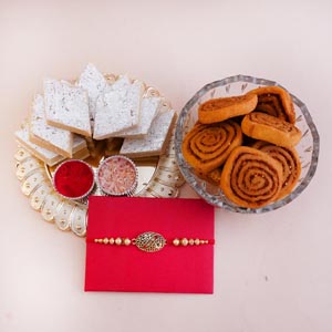 Antique Rakhi with Sweets and Snacks