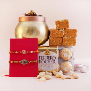 Set of 2 Designer Rakhi with Sweets and Cashews