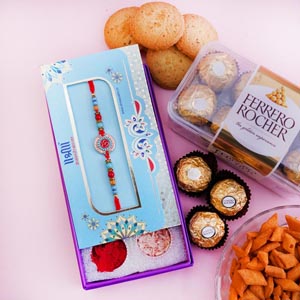 Designer Rakhi and Chocolates with Snacks