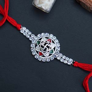 Swastika Silver Rakhi - Silver Rakhi Online